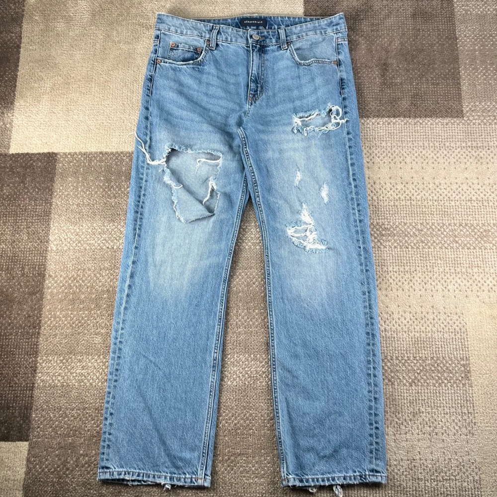 Aeropostale Womens Light Wash Distressed Low Rise Baggy Jeans 12R